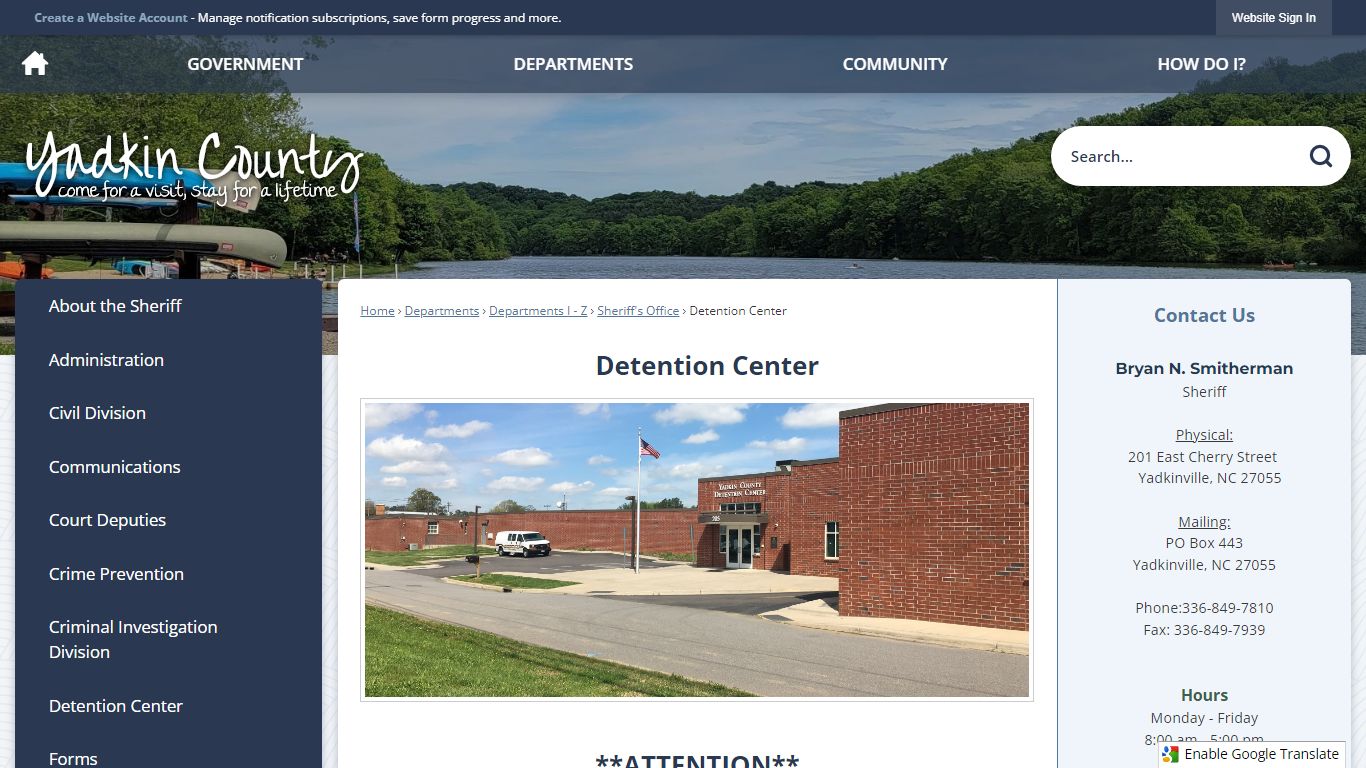 Detention Center | Yadkin County, NC - Official Website