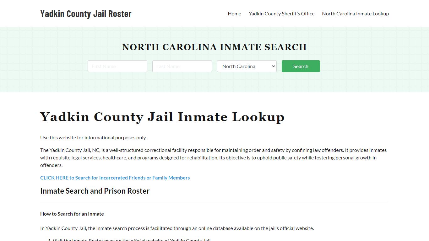 Yadkin County Jail Roster Lookup, NC, Inmate Search