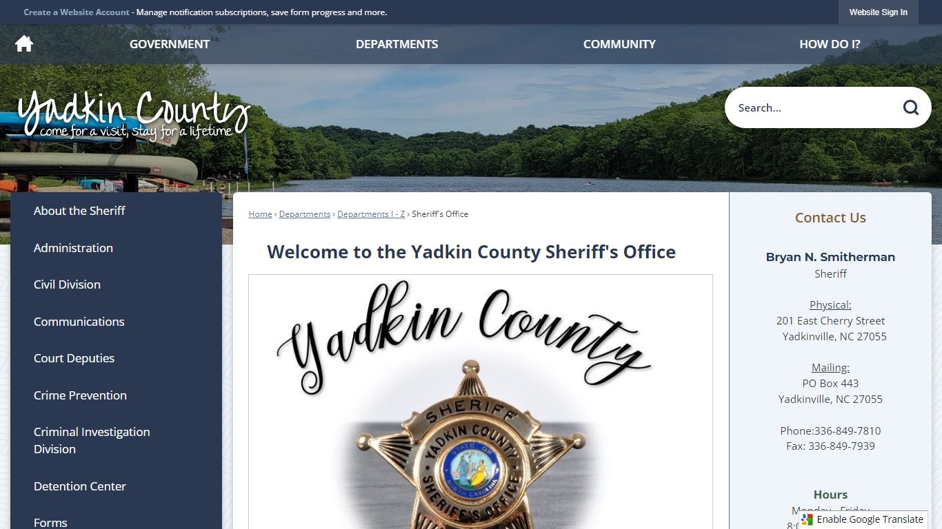 Welcome to the Yadkin County Sheriff's Office